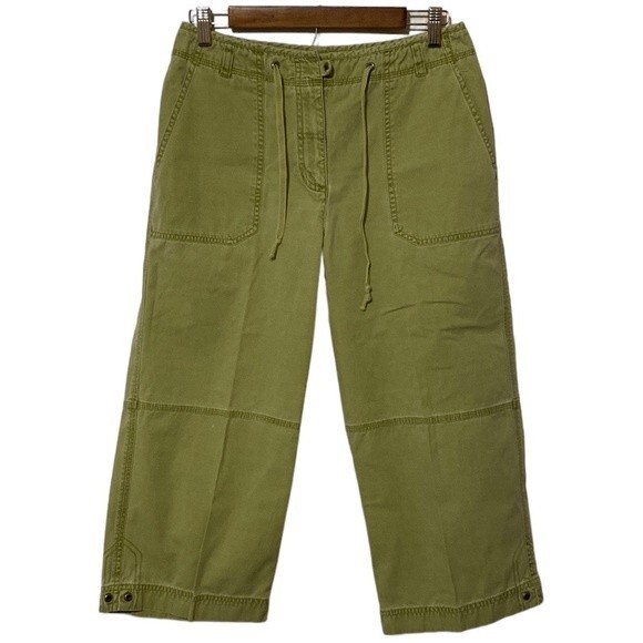 Jones Wear Pants - Vintage Y2K Drawstring Cropped Capri Painter Pants Green Chambray Women's M